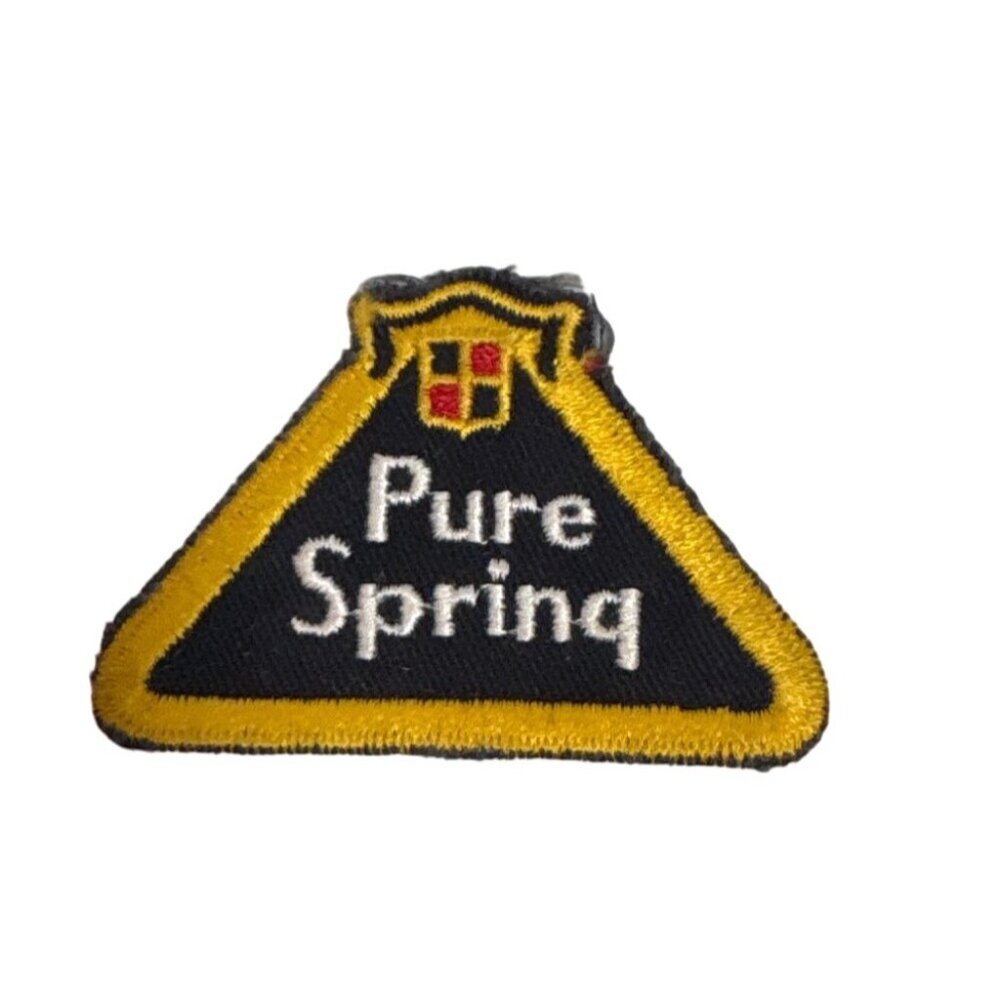 Vintage Pure Spring Triangular Embroidered Patch Yellow & Black 2.5" Collectible